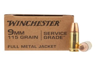 Winchester Service Grade 9mm 115gr FMJ Flat Point Ammo - Box of 50